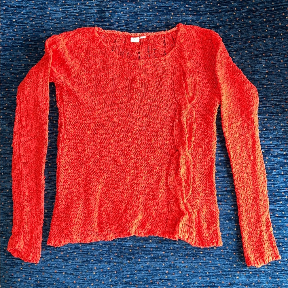 Anthropologie brand Sparrow sweater size small Redish-orange with open Knit